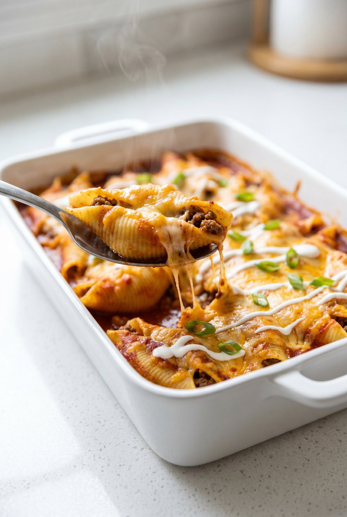 Taco Stuffed Shells ready to serve