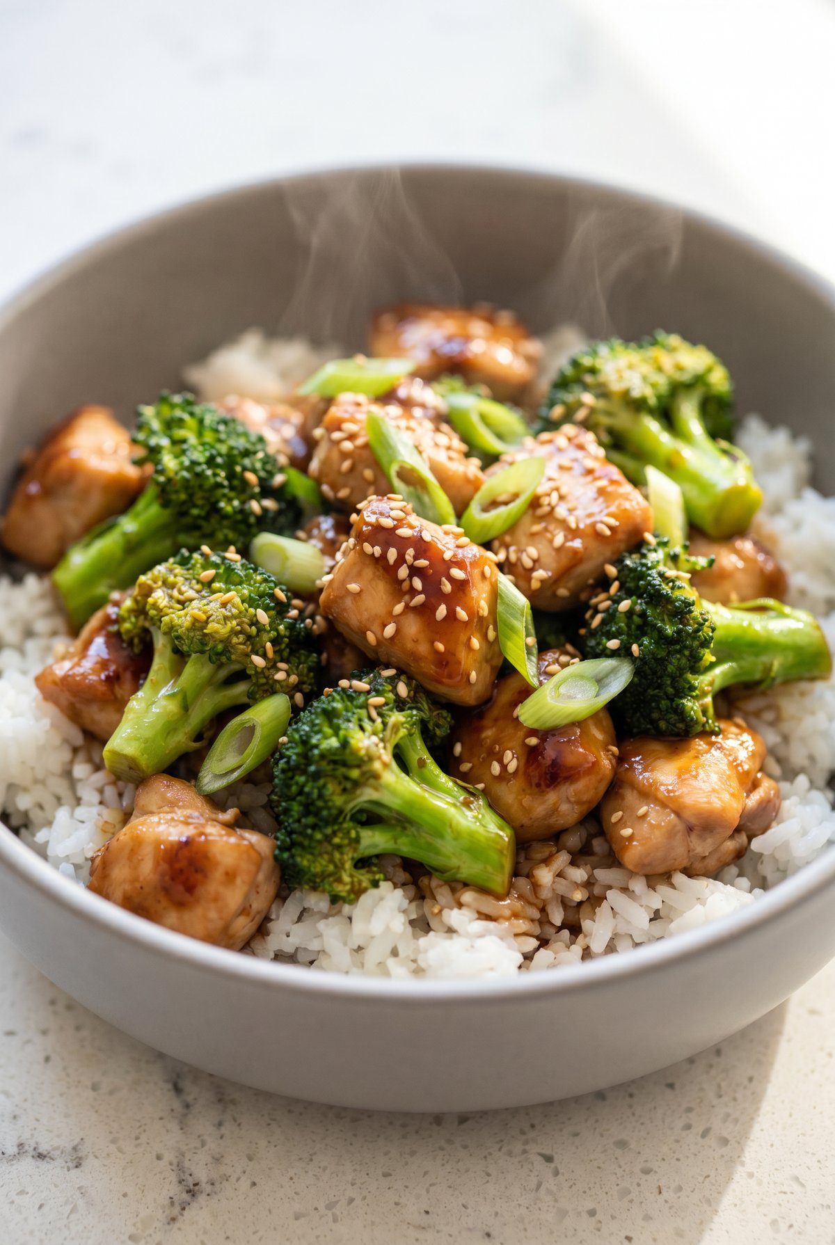 Close-up of Teriyaki Chicken and Broccoli