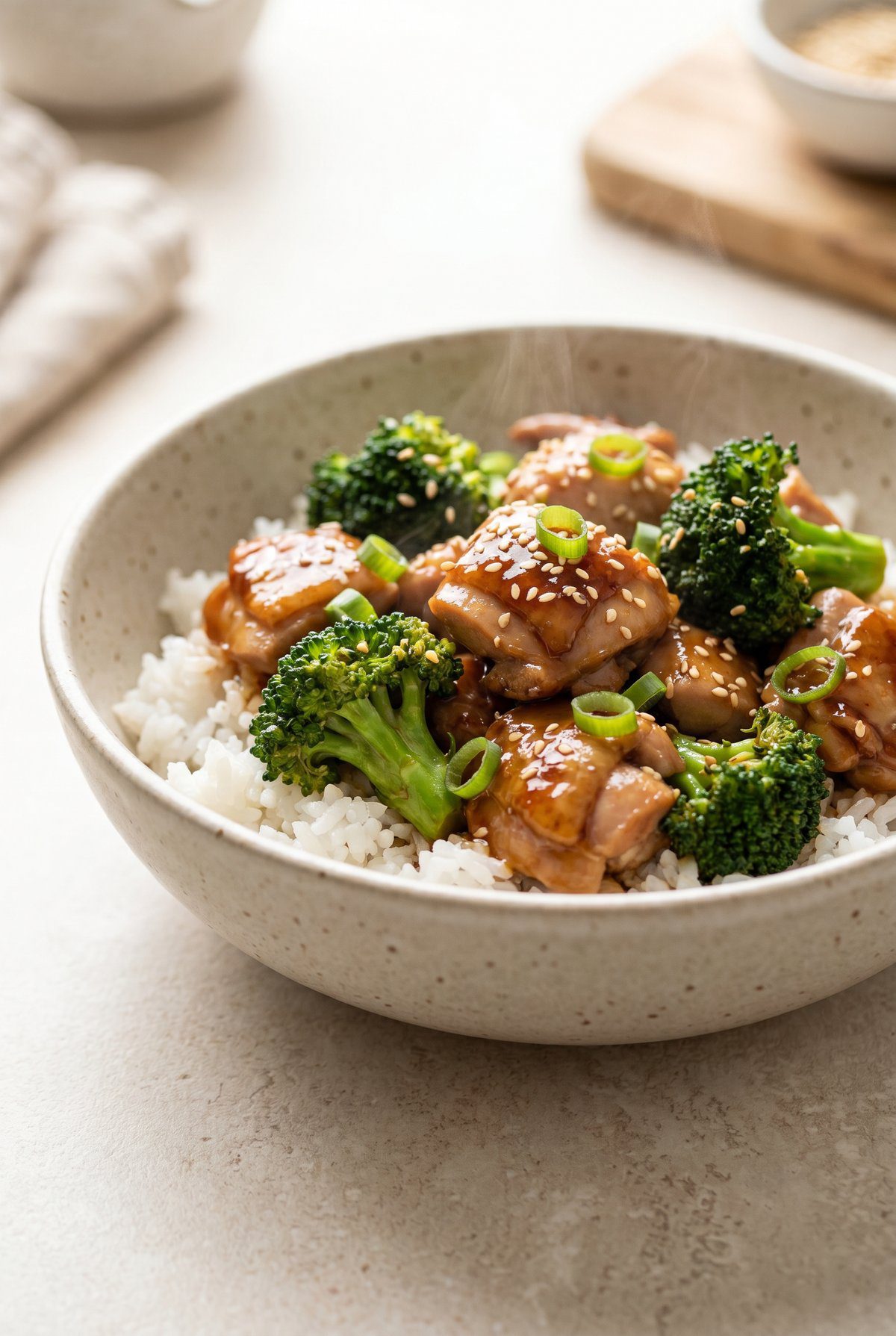 Teriyaki Chicken and Broccoli served and ready to eat