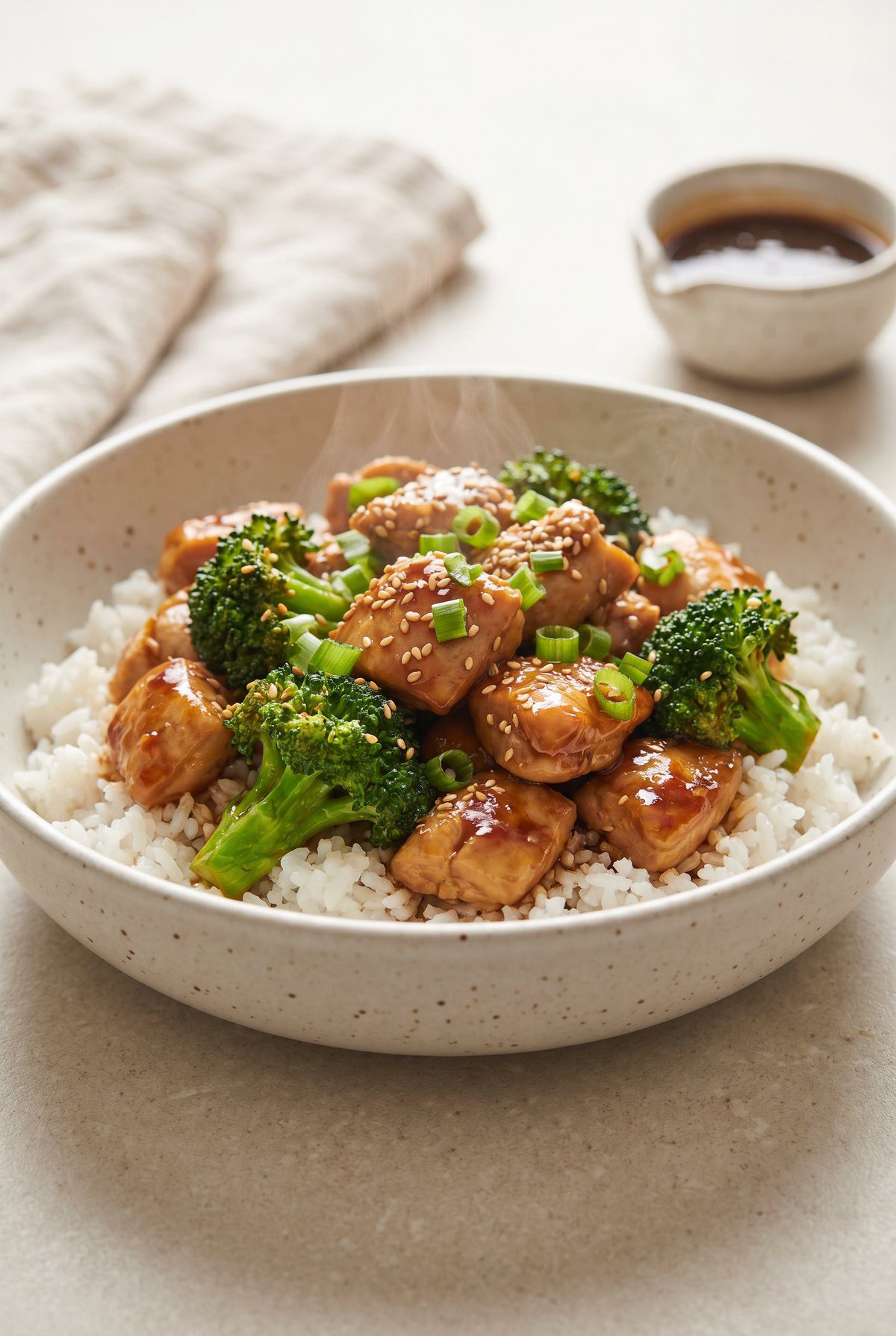 Teriyaki Chicken and Broccoli ready to serve