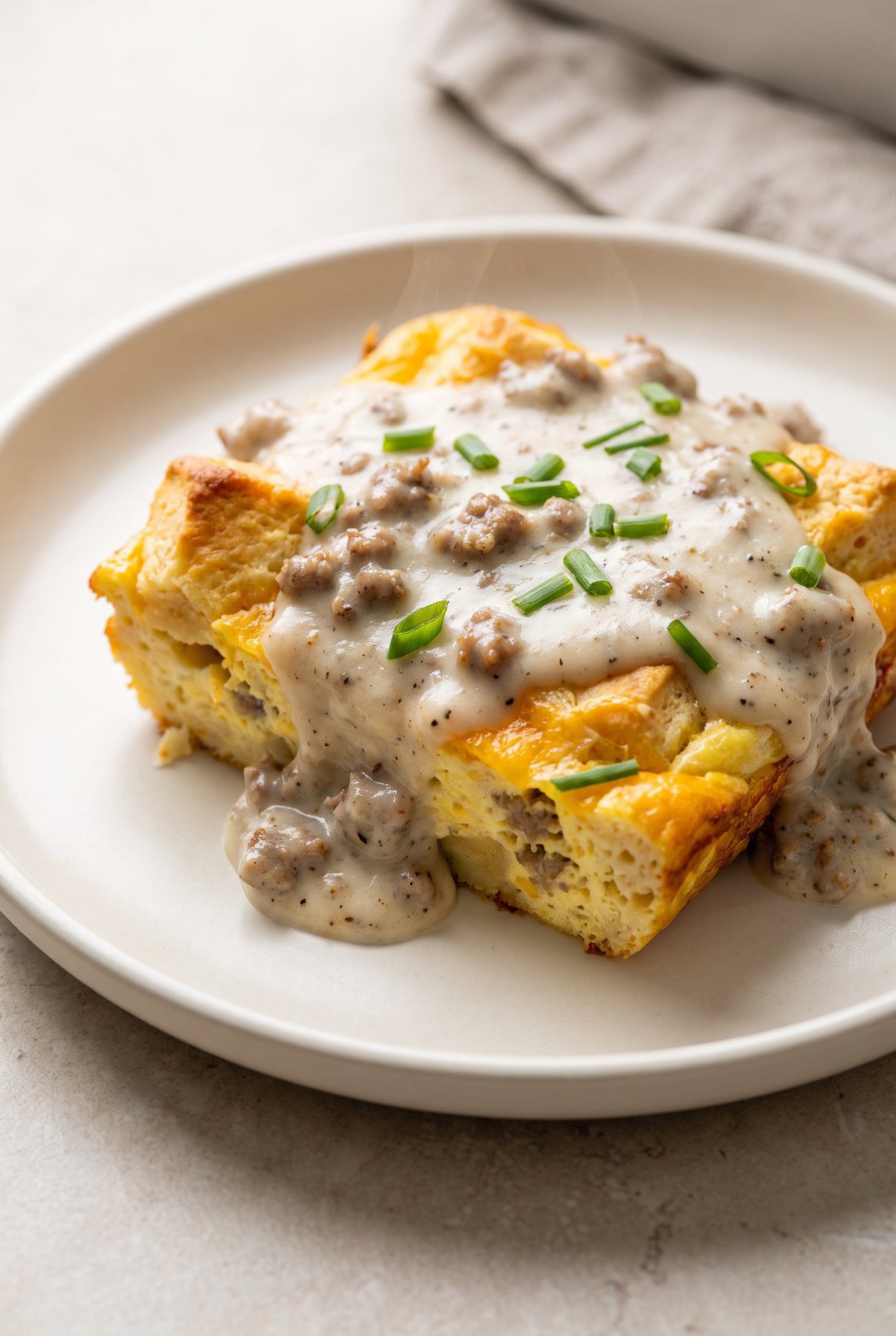 Close-up of Biscuits and Gravy Casserole