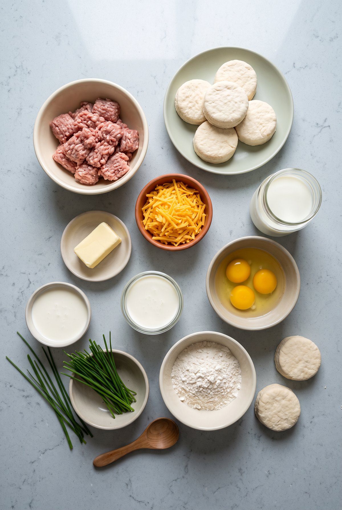 Ingredients for Biscuits and Gravy Casserole