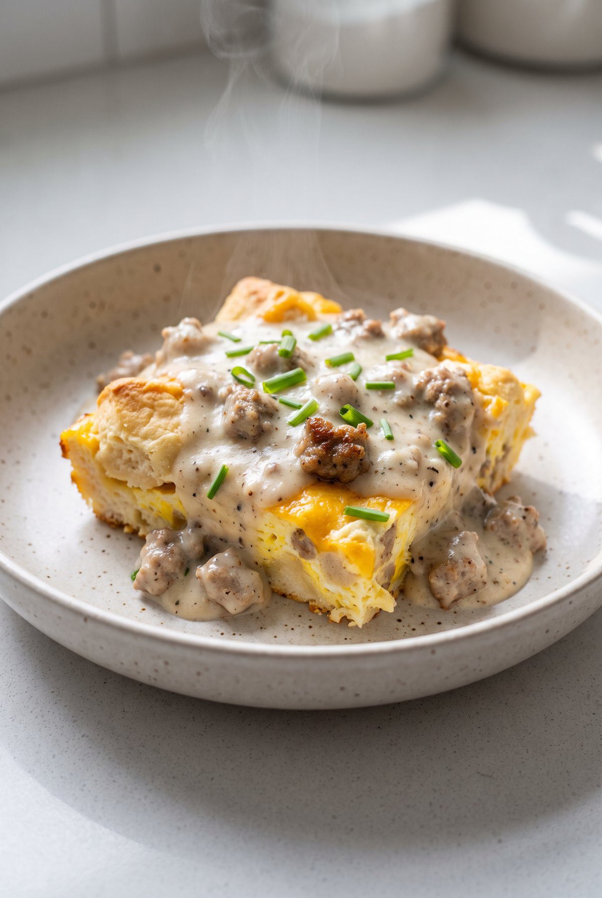 Biscuits and Gravy Casserole served and ready to eat