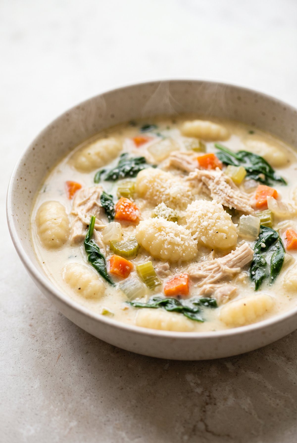 Chicken Gnocchi Soup served and ready to eat