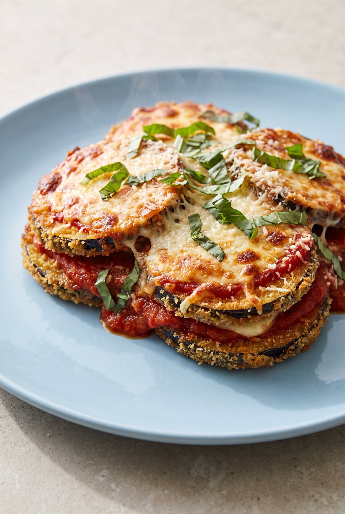 Close-up of Eggplant Parmesan
