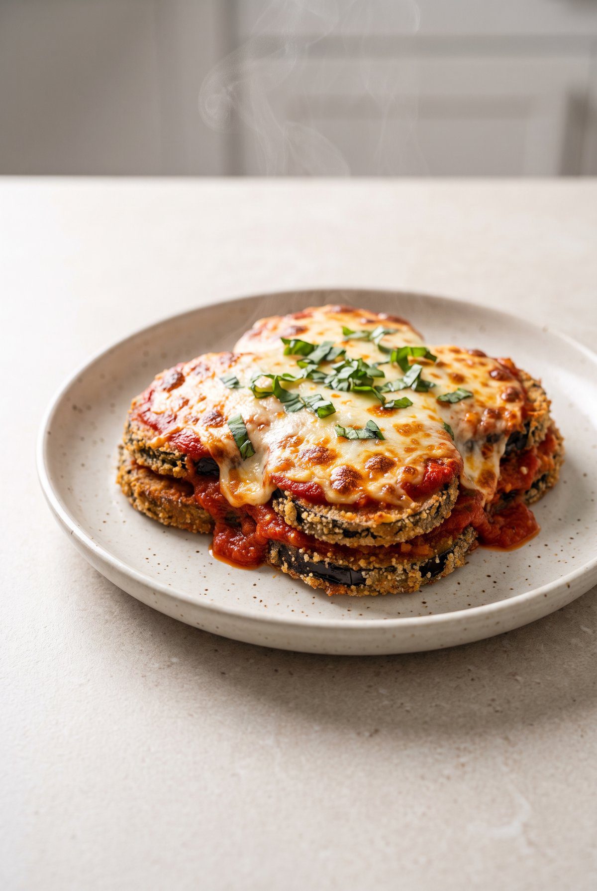 Eggplant Parmesan served and ready to eat