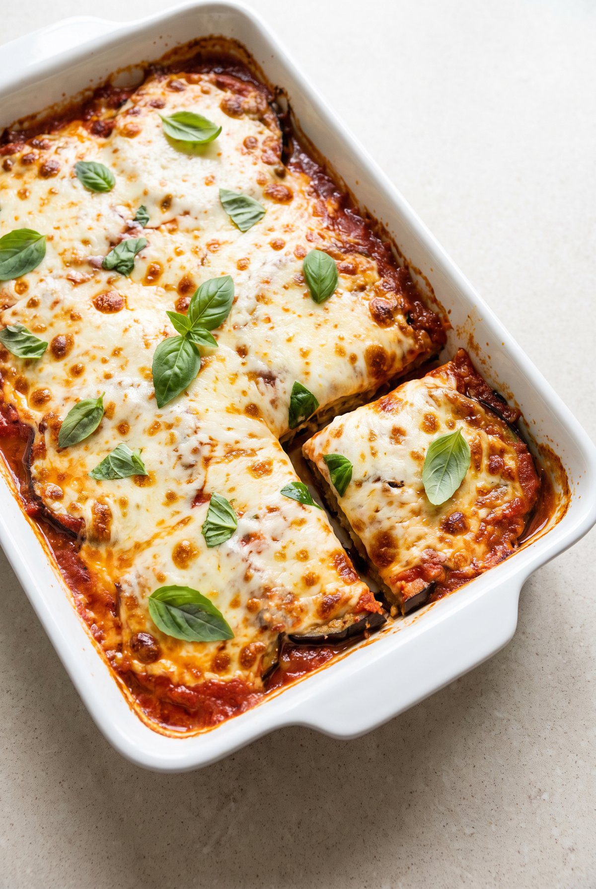 Eggplant Parmesan ready to serve