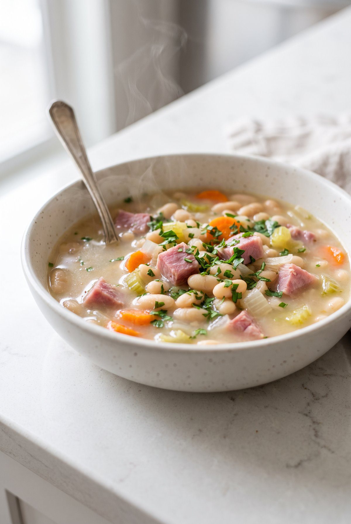 Ham and Bean Soup served and ready to eat