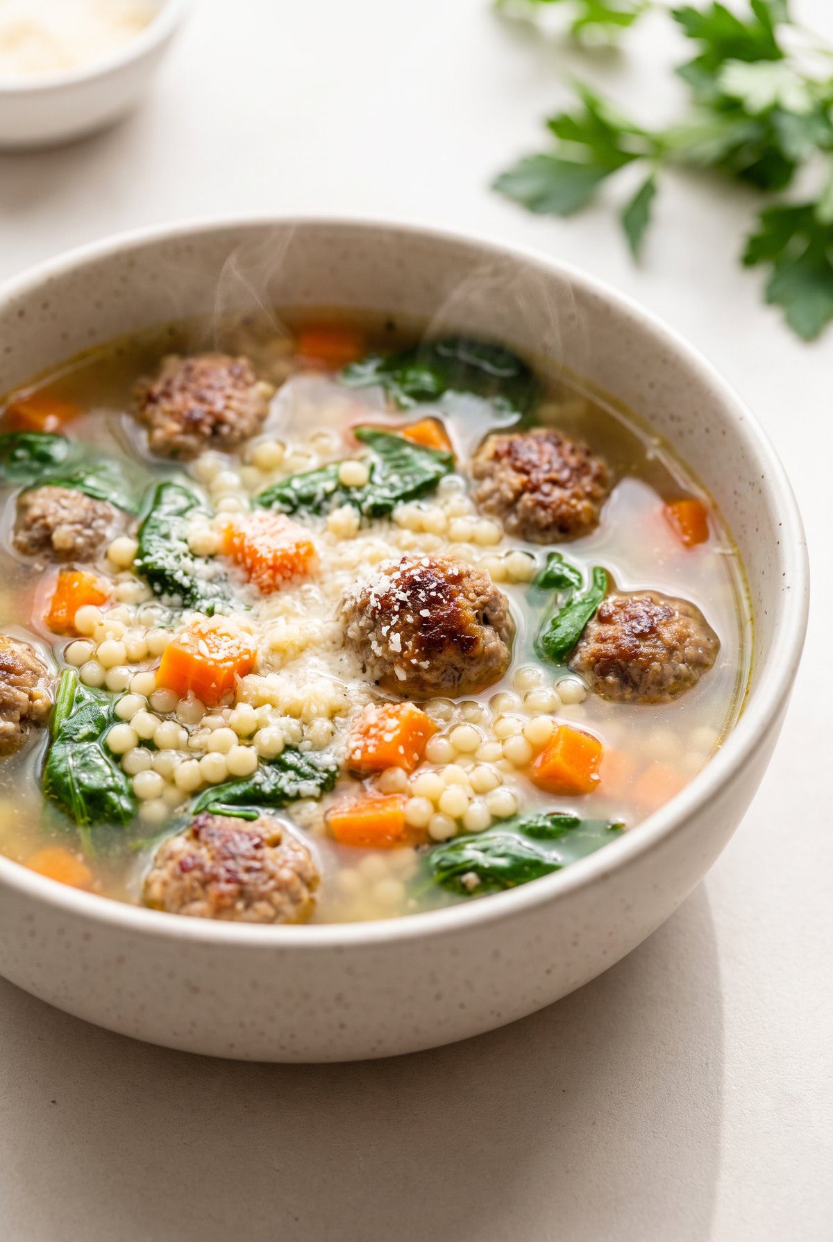 Italian Wedding Soup served and ready to eat