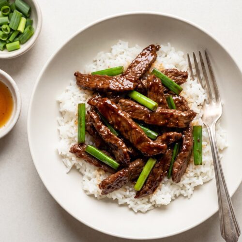 Mongolian Beef with Sticky Brown Sugar Sauce