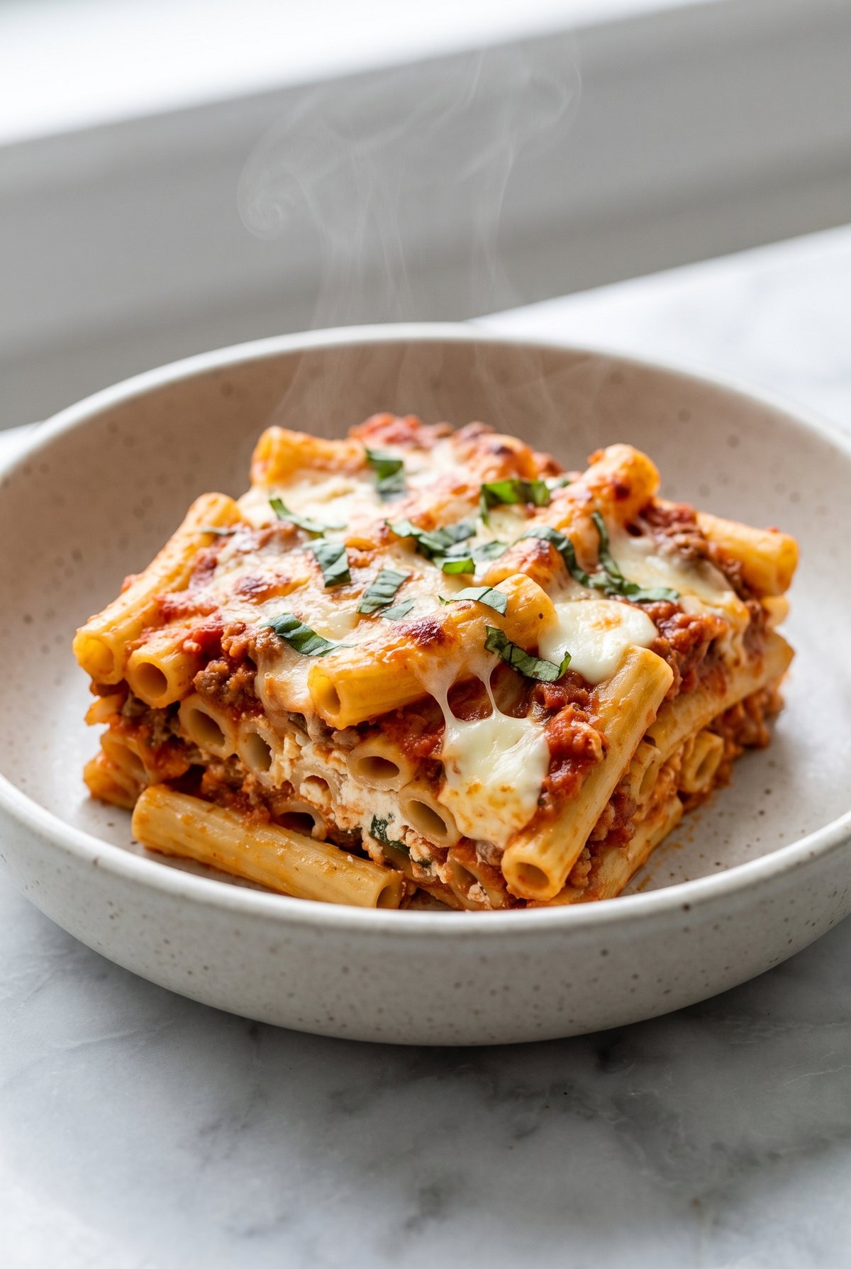 Baked Ziti served and ready to eat