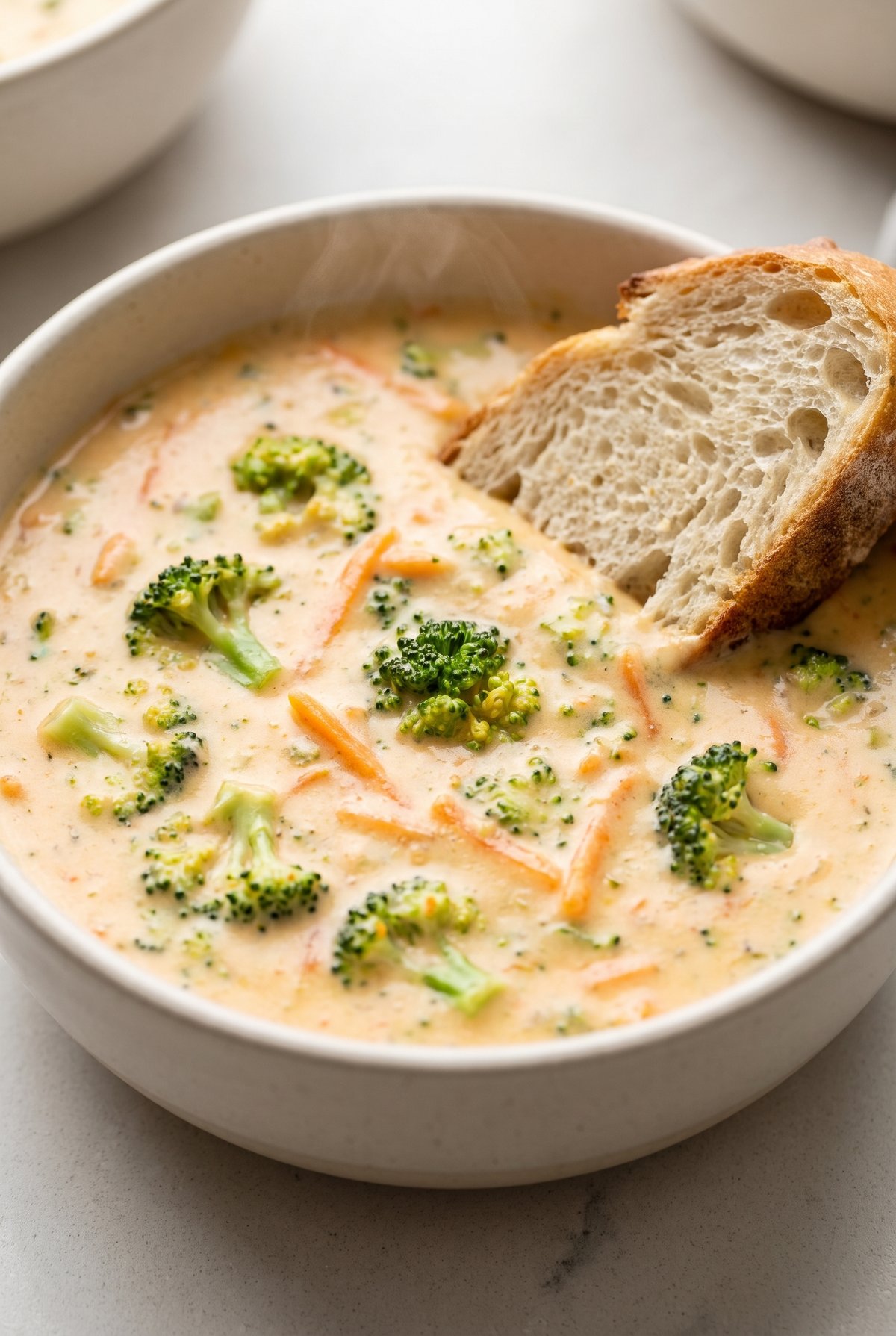 Close-up of Broccoli Cheddar Soup
