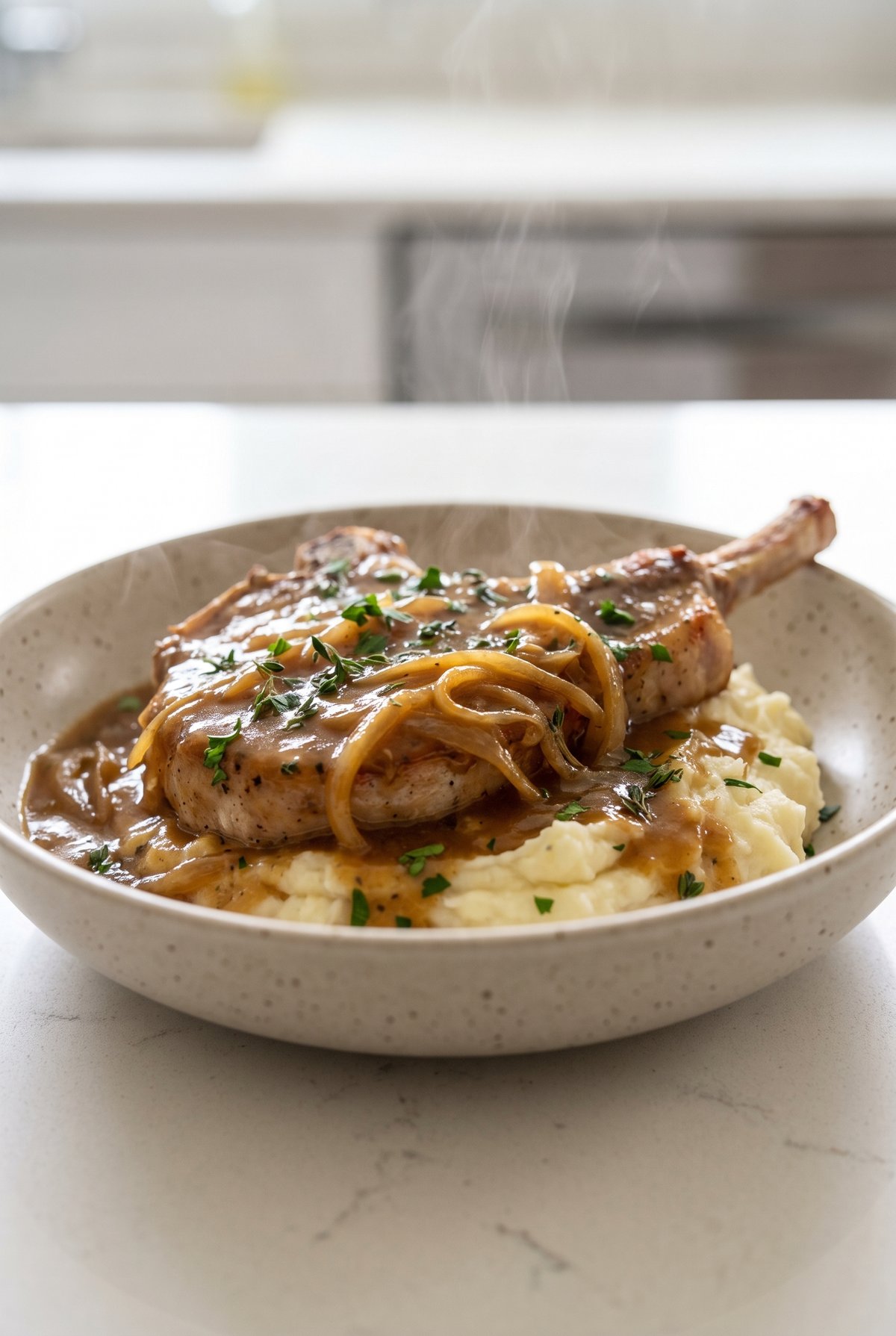Smothered Pork Chops ready to serve