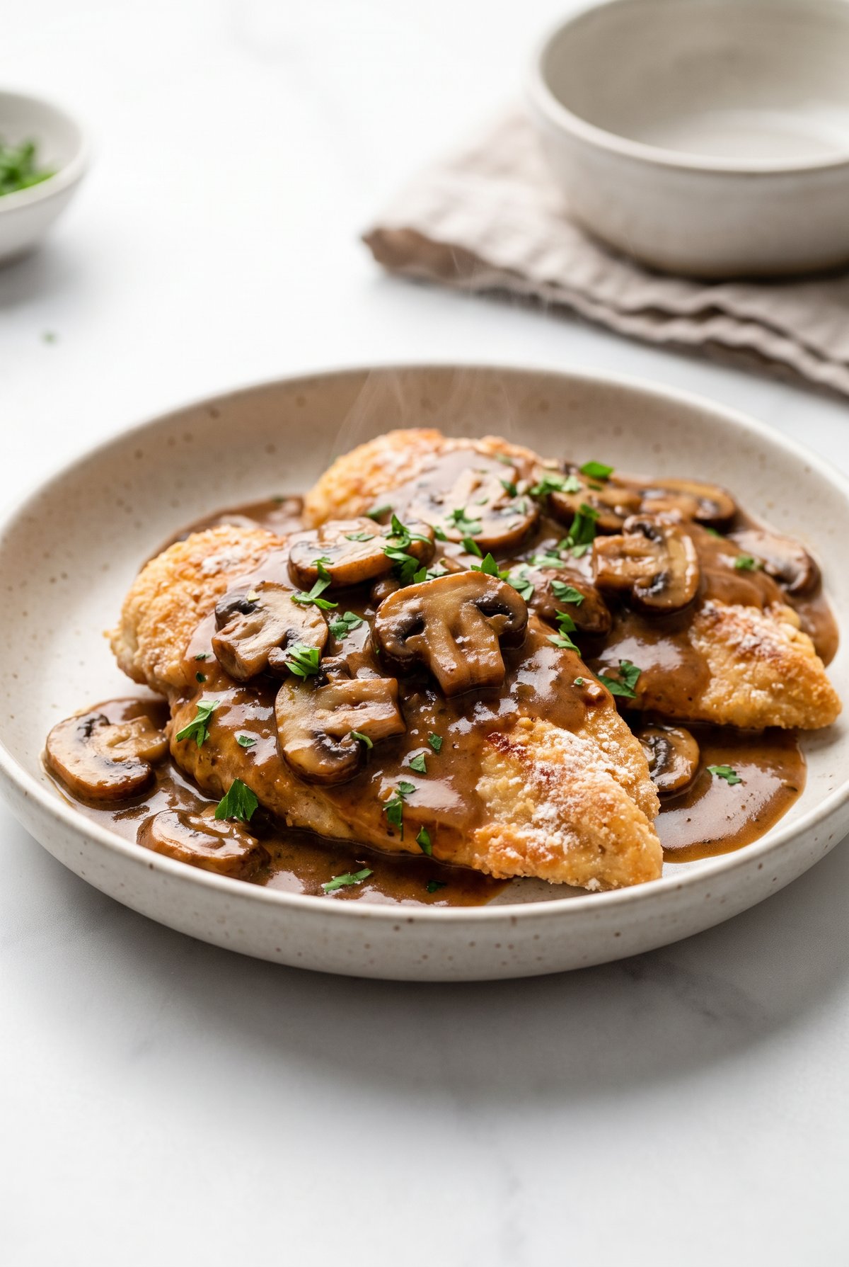 Chicken Marsala served and ready to eat