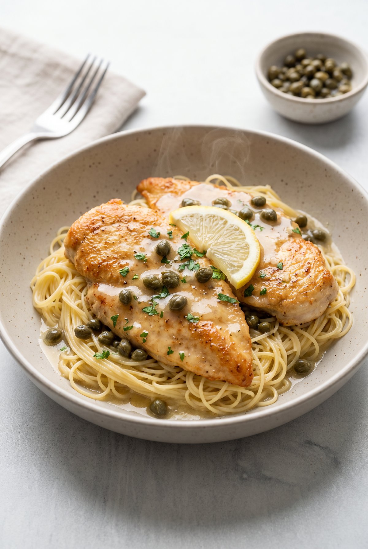 Chicken Piccata served and ready to eat